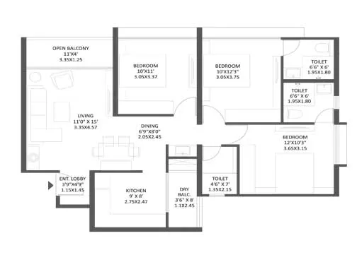 3bhk unit plan